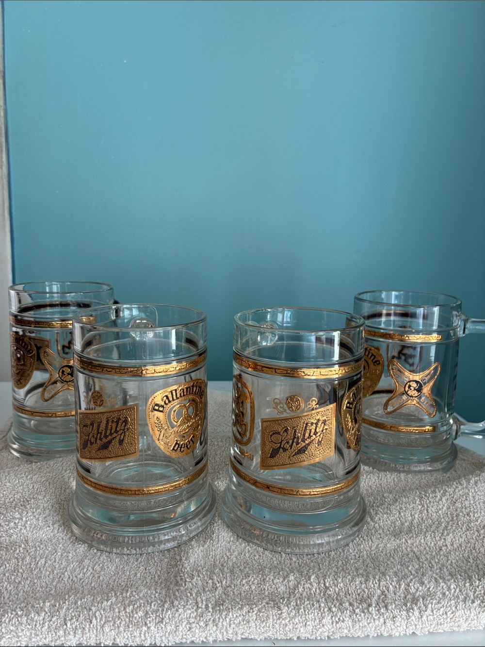 Vintage 22k gold trim beer mug Schlitz,Lowenbrau,Ballantine,Miller